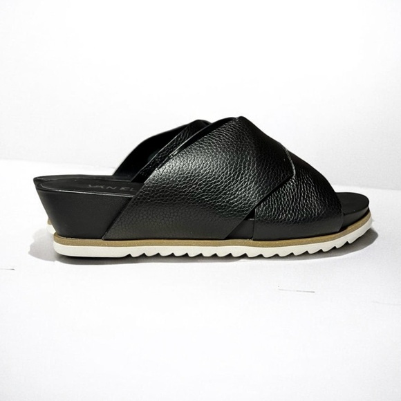 🌻NEW w/box Vaneli Hilde Black Leather Cross Band Low Wedge Slides Size 6W WIDE - Picture 4 of 14